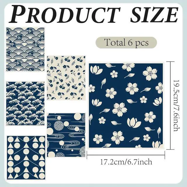 Alt view image 2 of 7 - 6PCS 6 Styles Blue Swedish Dish Cloths Bulk Flowers Japanese Pattern Reusable Dish Towels Quick Drying Absorbent Decorative Kitchen Sponge Cleaning Cloths for Home Countertop Bathroom Use