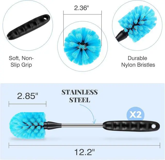 Alt view image 2 of 7 - UNIFUN Water Bottle Brush Set, Long Handle 3-in-1 Stainless Steel Water Bottle Scrubbing Brush, Cleaning for Narrow Neck Bottles, Sport Bottles, Baby Bottles, Coffee Mugs, Tumblers, Flask