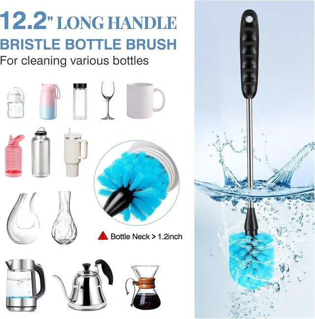 Alt view image 4 of 7 - UNIFUN Water Bottle Brush Set, Long Handle 3-in-1 Stainless Steel Water Bottle Scrubbing Brush, Cleaning for Narrow Neck Bottles, Sport Bottles, Baby Bottles, Coffee Mugs, Tumblers, Flask