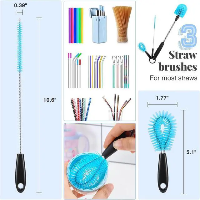 Alt view image 3 of 7 - UNIFUN Water Bottle Brush Set, Long Handle 3-in-1 Stainless Steel Water Bottle Scrubbing Brush, Cleaning for Narrow Neck Bottles, Sport Bottles, Baby Bottles, Coffee Mugs, Tumblers, Flask