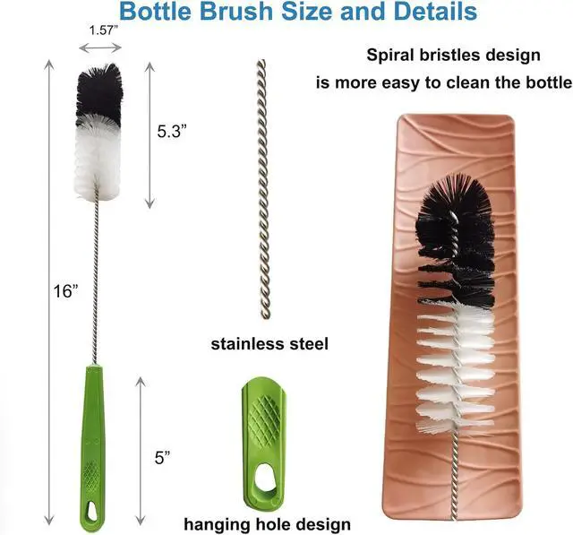 Alt view image 6 of 7 - Long Handle Cleaning Brush - 16" Narrow Bottle & Cup Scrubber, Hummingbird Feeder & Meat Grinder Cleaner, Pipe Brush