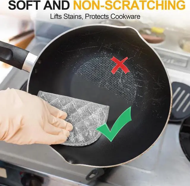 Alt view image 3 of 7 - 15 Pcs Multipurpose Wire Dishwashing Rag, Non Scratch Wire Dishcloth | Wet & Dry for Cookware, Sinks, Dishes, Pots, Pans, Reusable