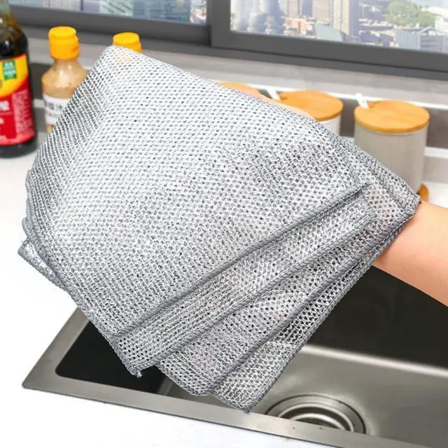 Alt view image 2 of 6 - 5 Pack Non-Scratch Wire Dishcloth, Double-Sided Mesh Stainless Steel Wire Dishwashing Rags for Wet and Dry, Easy Rinsing, Reusable, Wire Cleaning Cloth Wire Dish Towels for Kitchen, (Silver-5pcs)