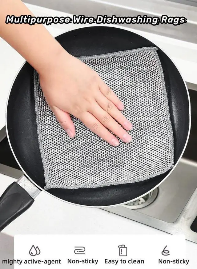 Alt view image 4 of 6 - 5 Pack Non-Scratch Wire Dishcloth, Double-Sided Mesh Stainless Steel Wire Dishwashing Rags for Wet and Dry, Easy Rinsing, Reusable, Wire Cleaning Cloth Wire Dish Towels for Kitchen, (Silver-5pcs)