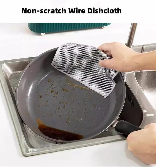 Alt view image 5 of 6 - 5 Pack Non-Scratch Wire Dishcloth, Double-Sided Mesh Stainless Steel Wire Dishwashing Rags for Wet and Dry, Easy Rinsing, Reusable, Wire Cleaning Cloth Wire Dish Towels for Kitchen, (Silver-5pcs)