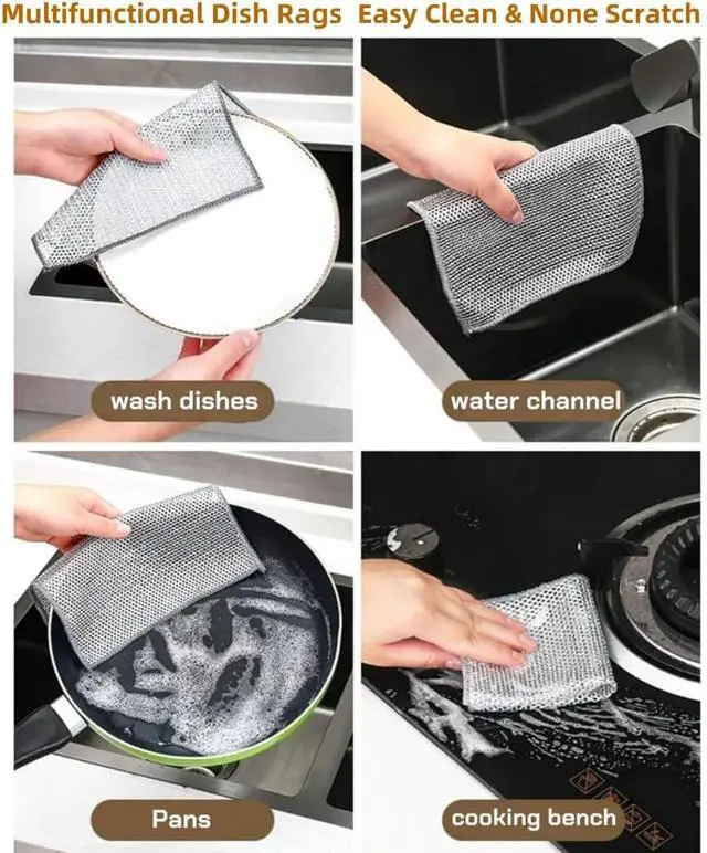 Alt view image 6 of 6 - 5 Pack Non-Scratch Wire Dishcloth, Double-Sided Mesh Stainless Steel Wire Dishwashing Rags for Wet and Dry, Easy Rinsing, Reusable, Wire Cleaning Cloth Wire Dish Towels for Kitchen, (Silver-5pcs)