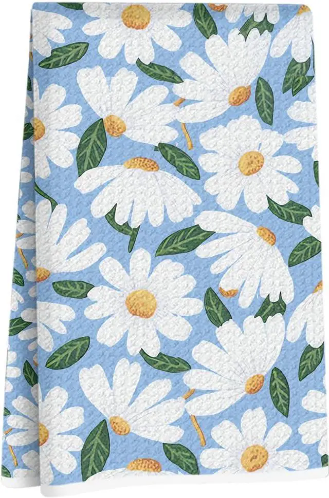 Main image of Daisy Floral Kitchen Towels, Flower Dish Tea Hand Towels for women family | Reusable Waffle Weave Microfiber Absorbent Hand Tea Dish Towels for Kitchen Bathroom Decor, flower Lovers Gifts 24x14 Inch