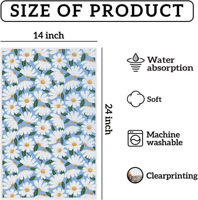 Alt view image 2 of 7 - Daisy Floral Kitchen Towels, Flower Dish Tea Hand Towels for women family | Reusable Waffle Weave Microfiber Absorbent Hand Tea Dish Towels for Kitchen Bathroom Decor, flower Lovers Gifts 24x14 Inch