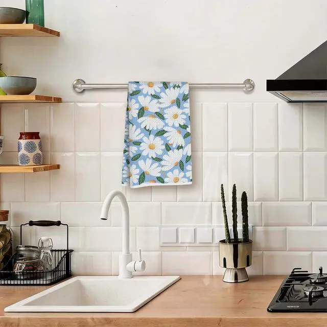 Alt view image 3 of 7 - Daisy Floral Kitchen Towels, Flower Dish Tea Hand Towels for women family | Reusable Waffle Weave Microfiber Absorbent Hand Tea Dish Towels for Kitchen Bathroom Decor, flower Lovers Gifts 24x14 Inch