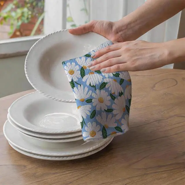 Alt view image 5 of 7 - Daisy Floral Kitchen Towels, Flower Dish Tea Hand Towels for women family | Reusable Waffle Weave Microfiber Absorbent Hand Tea Dish Towels for Kitchen Bathroom Decor, flower Lovers Gifts 24x14 Inch