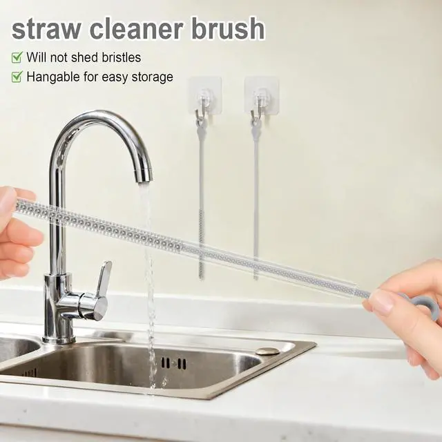 Alt view image 2 of 7 - Silicone Straw Cleaner Brush, 4Pcs Reusable Straw Brush Set with Extra-Long Design for Cleaning Thin Metal Straws and Wider Milkshake Straws 6mm+9mm Gray)