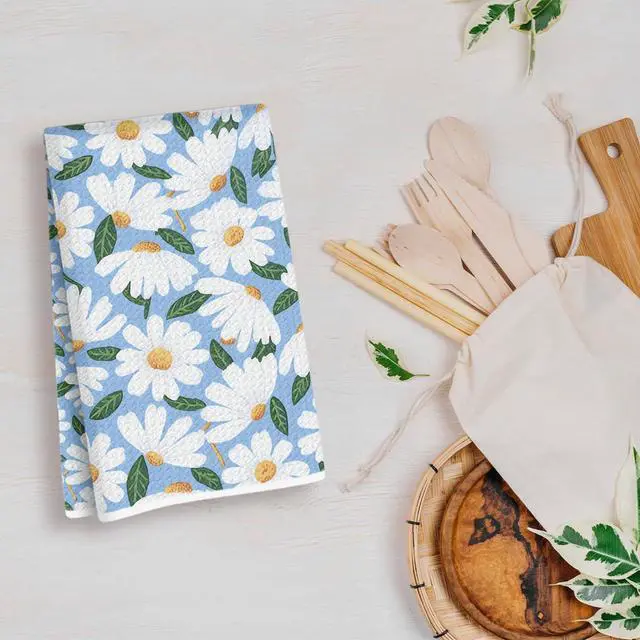 Alt view image 7 of 7 - Daisy Floral Kitchen Towels, Flower Dish Tea Hand Towels for women family | Reusable Waffle Weave Microfiber Absorbent Hand Tea Dish Towels for Kitchen Bathroom Decor, flower Lovers Gifts 24x14 Inch