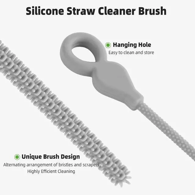 Alt view image 3 of 7 - Silicone Straw Cleaner Brush, 4Pcs Reusable Straw Brush Set with Extra-Long Design for Cleaning Thin Metal Straws and Wider Milkshake Straws 6mm+9mm Gray)