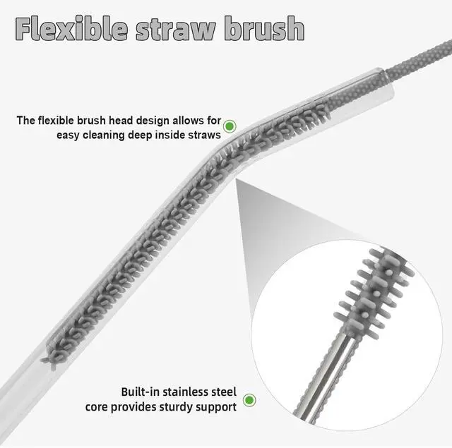 Alt view image 4 of 7 - Silicone Straw Cleaner Brush, 4Pcs Reusable Straw Brush Set with Extra-Long Design for Cleaning Thin Metal Straws and Wider Milkshake Straws 6mm+9mm Gray)