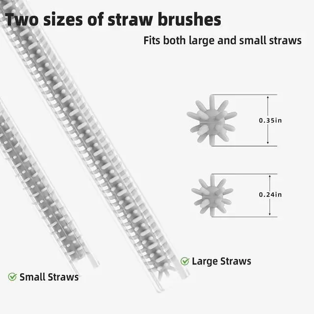 Alt view image 5 of 7 - Silicone Straw Cleaner Brush, 4Pcs Reusable Straw Brush Set with Extra-Long Design for Cleaning Thin Metal Straws and Wider Milkshake Straws 6mm+9mm Gray)