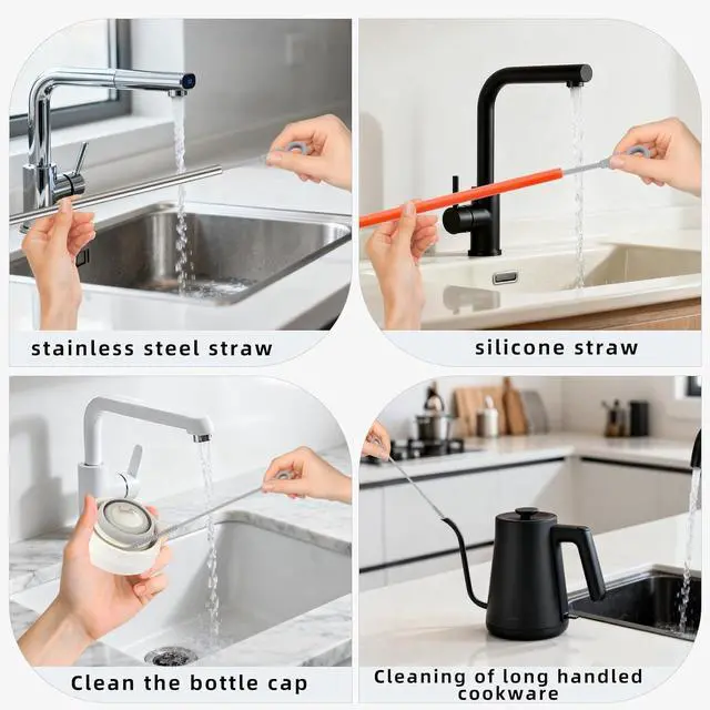 Alt view image 7 of 7 - Silicone Straw Cleaner Brush, 4Pcs Reusable Straw Brush Set with Extra-Long Design for Cleaning Thin Metal Straws and Wider Milkshake Straws 6mm+9mm Gray)