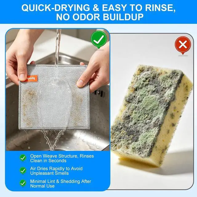 Alt view image 4 of 6 - Non Scratch Wire Dishcloth, Metallic Fiber Cleaning Cloths - 32+1 Pcs Super Value Pack Single-Layer, for Dishes, Sinks & Pans (7.87x7.87 Inches)