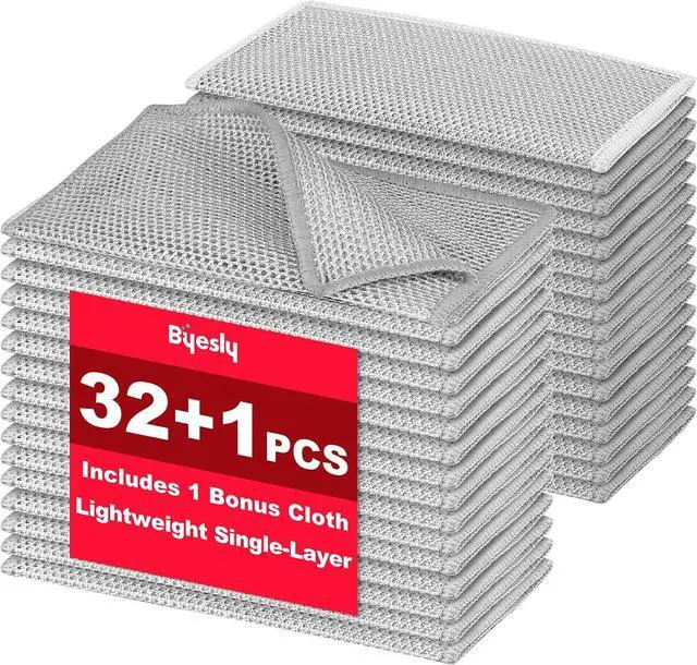 Main image of Non Scratch Wire Dishcloth, Metallic Fiber Cleaning Cloths - 32+1 Pcs Super Value Pack Single-Layer, for Dishes, Sinks & Pans (7.87x7.87 Inches)