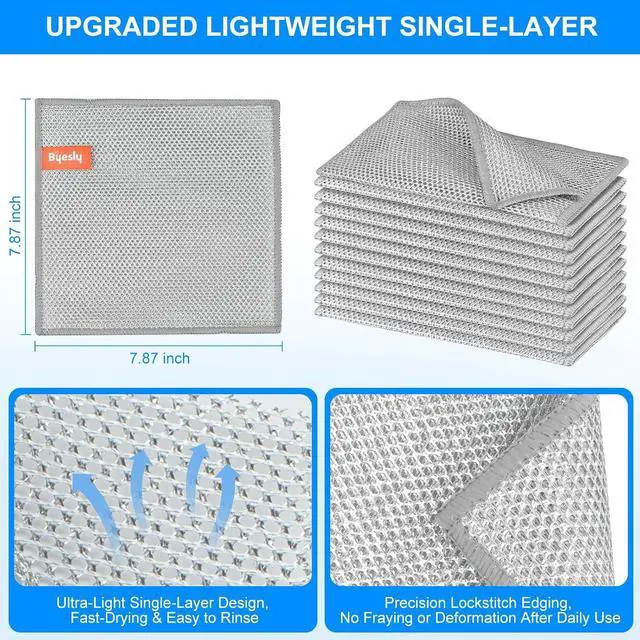 Alt view image 2 of 6 - Non Scratch Wire Dishcloth, Metallic Fiber Cleaning Cloths - 32+1 Pcs Super Value Pack Single-Layer, for Dishes, Sinks & Pans (7.87x7.87 Inches)