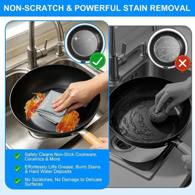 Alt view image 3 of 6 - Non Scratch Wire Dishcloth, Metallic Fiber Cleaning Cloths - 32+1 Pcs Super Value Pack Single-Layer, for Dishes, Sinks & Pans (7.87x7.87 Inches)