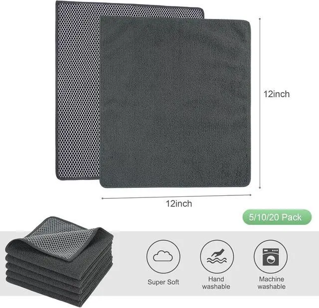 Alt view image 2 of 7 - SINLAND Dish Cloth for Washing Dishes Kitchen Washcloth Cleaning Cloth | 12x12inch 5pack Kitchen Towels Rags, Microfiber Cleaning Cloths, Wash Cloths with Poly Scour Side, Wholesale, Dark Grey