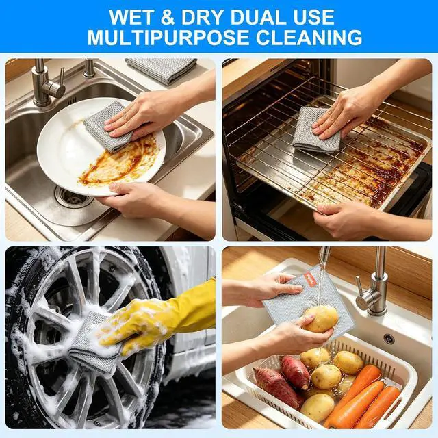 Alt view image 5 of 6 - Non Scratch Wire Dishcloth, Metallic Fiber Cleaning Cloths - 32+1 Pcs Super Value Pack Single-Layer, for Dishes, Sinks & Pans (7.87x7.87 Inches)