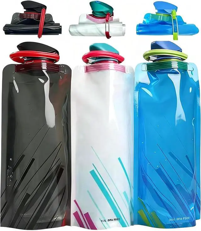 Main image of Collapsible Water Bottles for Travel 23oz Foldable Water Bottle with Carabiner,Leakproof BPA-Free Water Jup, Portable Reusable Water Bottle for Hiking,Sports,Camping,Biking (3)