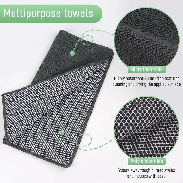 Alt view image 3 of 7 - SINLAND Dish Cloth for Washing Dishes Kitchen Washcloth Cleaning Cloth | 12x12inch 5pack Kitchen Towels Rags, Microfiber Cleaning Cloths, Wash Cloths with Poly Scour Side, Wholesale, Dark Grey