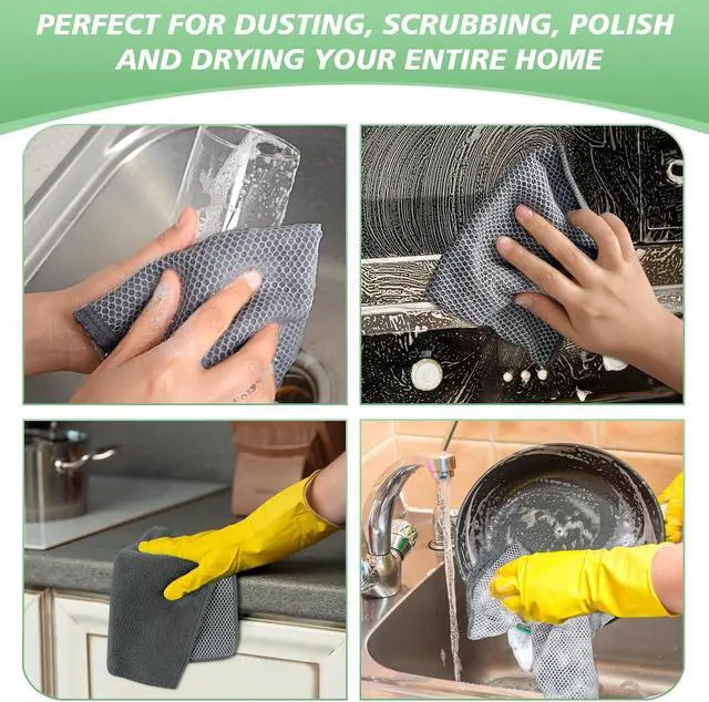 Alt view image 7 of 7 - SINLAND Dish Cloth for Washing Dishes Kitchen Washcloth Cleaning Cloth | 12x12inch 5pack Kitchen Towels Rags, Microfiber Cleaning Cloths, Wash Cloths with Poly Scour Side, Wholesale, Dark Grey