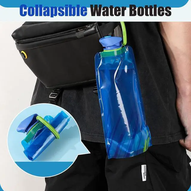 Alt view image 5 of 7 - Collapsible Water Bottles for Travel 23oz Foldable Water Bottle with Carabiner,Leakproof BPA-Free Water Jup, Portable Reusable Water Bottle for Hiking,Sports,Camping,Biking (3)