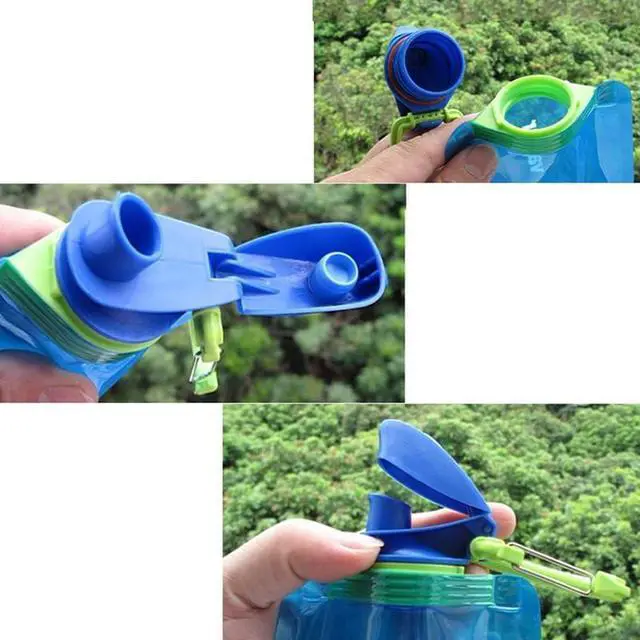 Alt view image 7 of 7 - Collapsible Water Bottles for Travel 23oz Foldable Water Bottle with Carabiner,Leakproof BPA-Free Water Jup, Portable Reusable Water Bottle for Hiking,Sports,Camping,Biking (3)