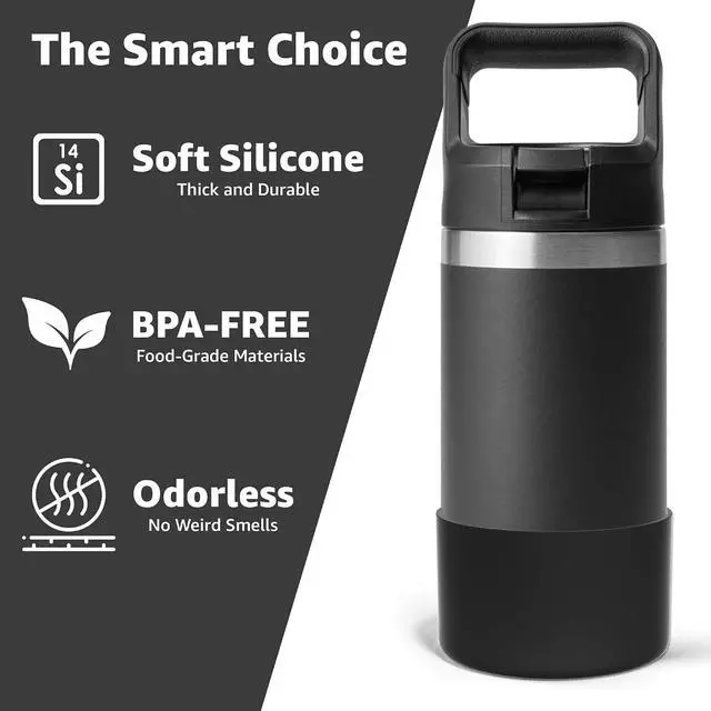 Alt view image 5 of 7 - Jmoe USA Silicone Boot for Yeti Rambler Jr 12oz and 18oz Bottle | 2mm Sleeve | Anti-Slip Boot | Protector for the Bottom of your Bottle | Protects Against Damage | BPA Free Silicone (Black)