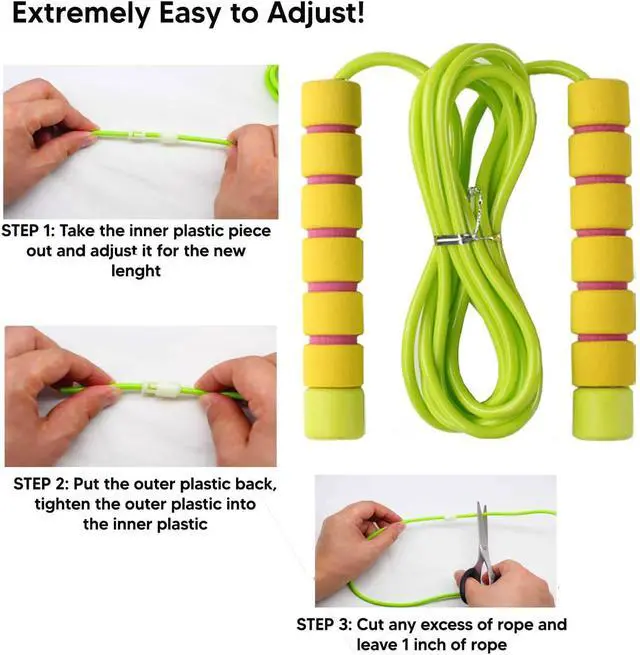Alt view image 3 of 7 - Adjustable Soft Skipping Rope with Skin-Friendly Foam Handles for Kids, Children, Students and Adults, Fitness Jump Rope For Outdoor, Party Favor, Exercise Activity
