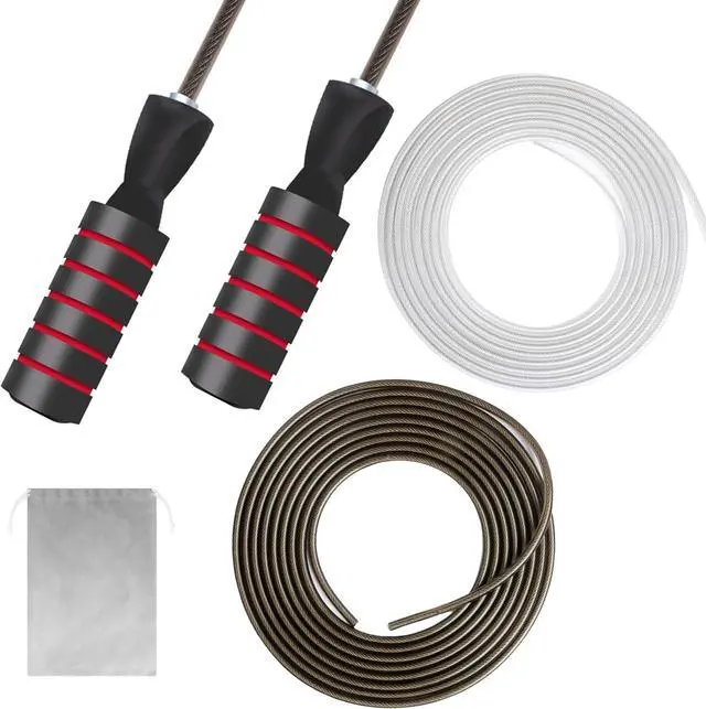 Main image of Adjustable Jump Rope with 2 Coated Steel Cables 360° Ball Bearing TangleFree Speed Skipping Rope, Soft EVA Foam Grip, 9.84FT Ropes & Carry Bag for Kids, Men, Women, Fitness, Cardio