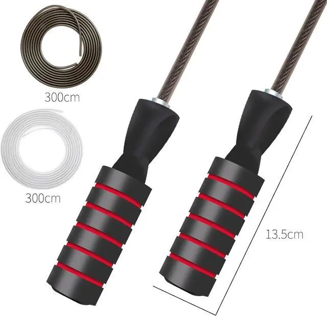 Alt view image 2 of 7 - Adjustable Jump Rope with 2 Coated Steel Cables 360° Ball Bearing TangleFree Speed Skipping Rope, Soft EVA Foam Grip, 9.84FT Ropes & Carry Bag for Kids, Men, Women, Fitness, Cardio