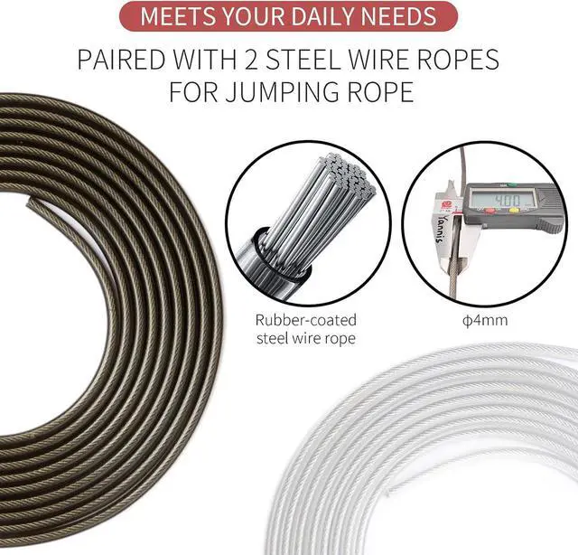 Alt view image 3 of 7 - Adjustable Jump Rope with 2 Coated Steel Cables 360° Ball Bearing TangleFree Speed Skipping Rope, Soft EVA Foam Grip, 9.84FT Ropes & Carry Bag for Kids, Men, Women, Fitness, Cardio