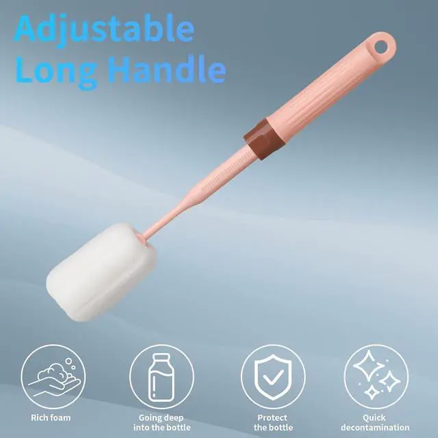 Alt view image 2 of 6 - 2-Pack Adjustable 12.9" Sponge Bottle Brushes Cleaning Set | High Density Foam Bottle Brush Head Hanging Design with 4 Traceless Hooks Bottle Brush Cleaner for Water Bottle