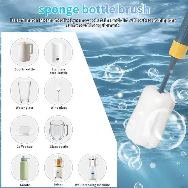 Alt view image 3 of 6 - 2-Pack Adjustable 12.9" Sponge Bottle Brushes Cleaning Set | High Density Foam Bottle Brush Head Hanging Design with 4 Traceless Hooks Bottle Brush Cleaner for Water Bottle