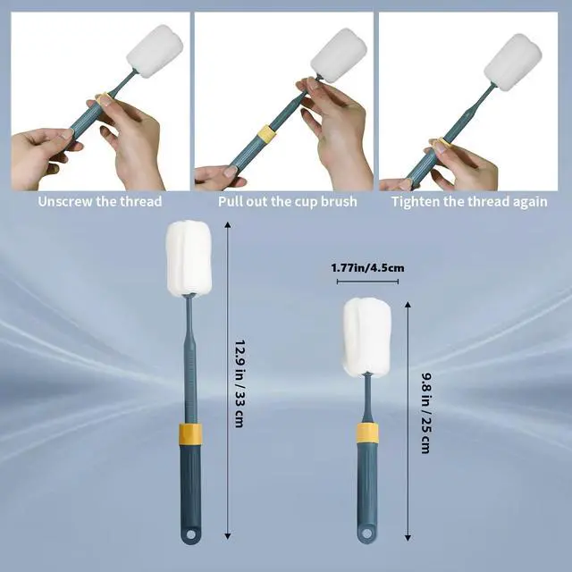 Alt view image 4 of 6 - 2-Pack Adjustable 12.9" Sponge Bottle Brushes Cleaning Set | High Density Foam Bottle Brush Head Hanging Design with 4 Traceless Hooks Bottle Brush Cleaner for Water Bottle