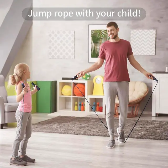 Alt view image 6 of 7 - Adjustable Jump Rope with 2 Coated Steel Cables 360° Ball Bearing TangleFree Speed Skipping Rope, Soft EVA Foam Grip, 9.84FT Ropes & Carry Bag for Kids, Men, Women, Fitness, Cardio