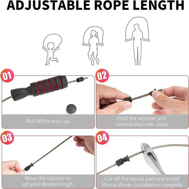 Alt view image 7 of 7 - Adjustable Jump Rope with 2 Coated Steel Cables 360° Ball Bearing TangleFree Speed Skipping Rope, Soft EVA Foam Grip, 9.84FT Ropes & Carry Bag for Kids, Men, Women, Fitness, Cardio