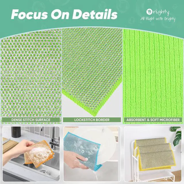Alt view image 3 of 7 - Orighty Dish Cloths, 24 Pack Double-Layer Metal Dish Rags, 7"x8" | Multipurpose Wire Dishwashing Rag, Upgraded Non-Scratch Wire Cleaning Cloths, Dishcloth Rag Scrubber for Kitchen, Cookware
