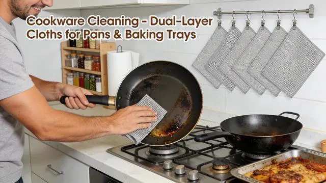 Alt view image 5 of 7 - Metal Mesh Cleaning Cloths, 10-Pack 7.9" Dual-Layer Scrubbers | Steel wire & chemical fibers, non-scratch, 2-layer, 7.9" x 7.9", for dishes, cookware, stovetops, sinks, reusable