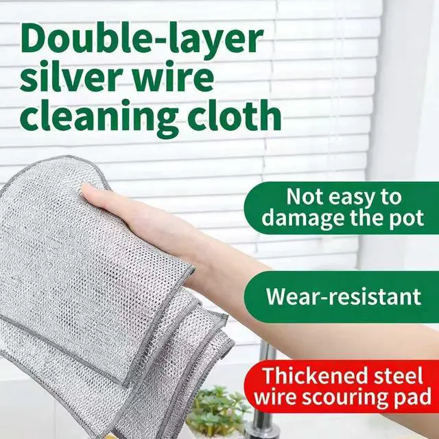 Alt view image 6 of 7 - Metal Mesh Cleaning Cloths, 10-Pack 7.9" Dual-Layer Scrubbers | Steel wire & chemical fibers, non-scratch, 2-layer, 7.9" x 7.9", for dishes, cookware, stovetops, sinks, reusable