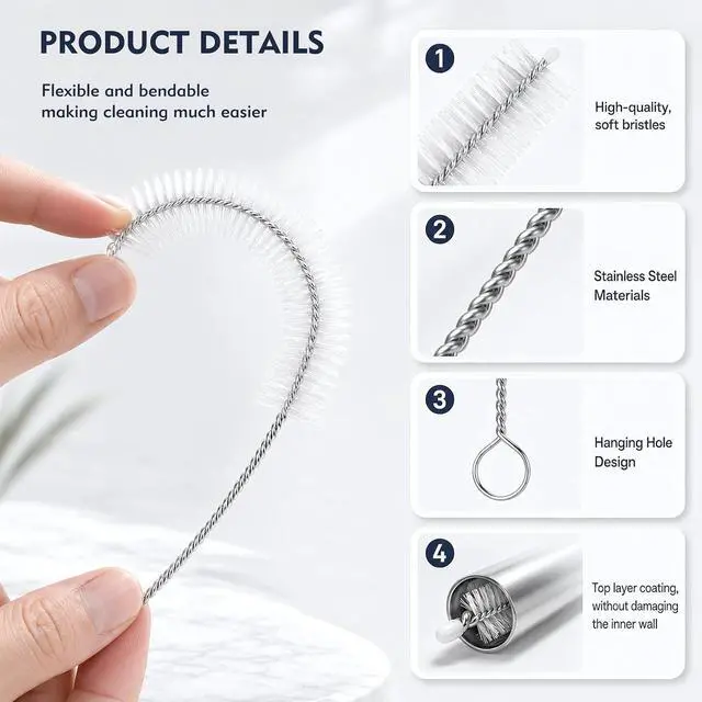 Alt view image 3 of 7 - 14 Pack Straw Cleaner Brush Set, 8 Inch and 12 Inch Multi-Size Flexible Nylon Cleaning Brushes, Rust-Proof Stainless Steel for Tumbler Cup, Sippy Cup, Water Bottle and Pipe