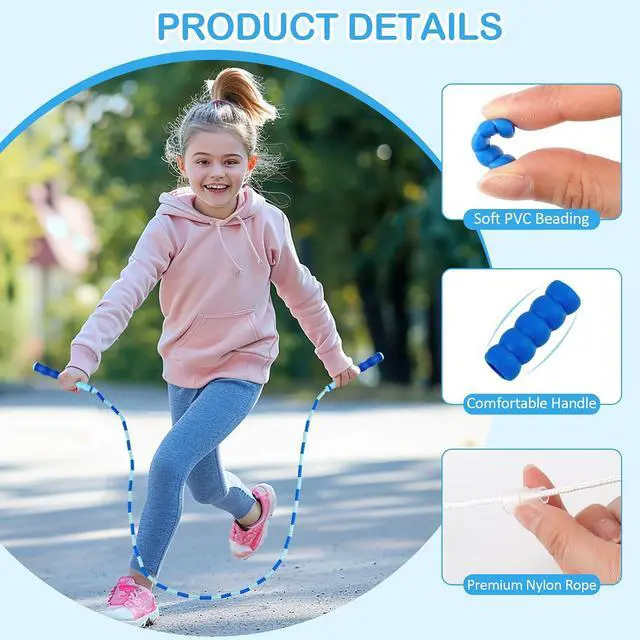Alt view image 3 of 7 - Jump Rope for Kids, Adjustable Jump Ropes for 4 5 6 7 8 10 12, Tangle Free | Jumping Rope Age 8-12, Segmented Soft Beaded Skipping Rope for Women Fitness