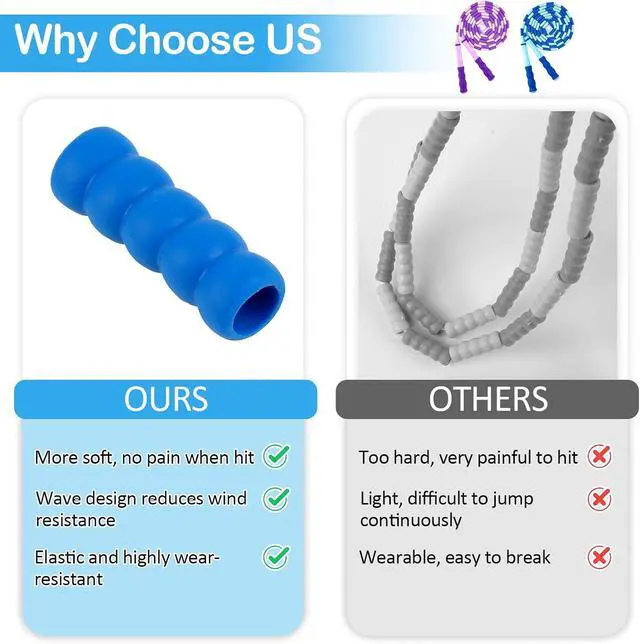 Alt view image 5 of 7 - Jump Rope for Kids, Adjustable Jump Ropes for 4 5 6 7 8 10 12, Tangle Free | Jumping Rope Age 8-12, Segmented Soft Beaded Skipping Rope for Women Fitness
