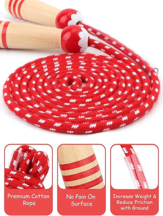 Alt view image 3 of 7 - Jump Rope for Kids, Lorvain Adjustable Skipping Rope | Kids Jump Ropes with Wooden Handle for Girls Boys, Weighted Jumping Ropes for Fitness Workout Exercise Outdoor Fun Activity