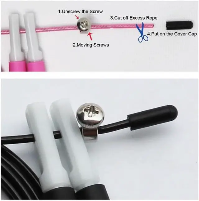 Alt view image 2 of 7 - 2 Pair Speed Jump Rope Handles Replacement Grip with Cable Mount Screw Rubber End Cap for Speed Jumping Rope Exercise Skipping Ropes Stainless Steel 2.5mm Wire Cord Repair Parts