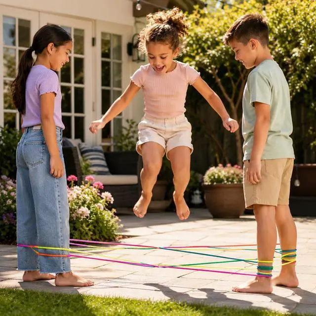 Alt view image 5 of 7 - The Dreidel Company Chinese Jump Rope (2-Pack), 28 Inch, Thick Elastic Ropes Kids Fitness, Great for Outdoor Play